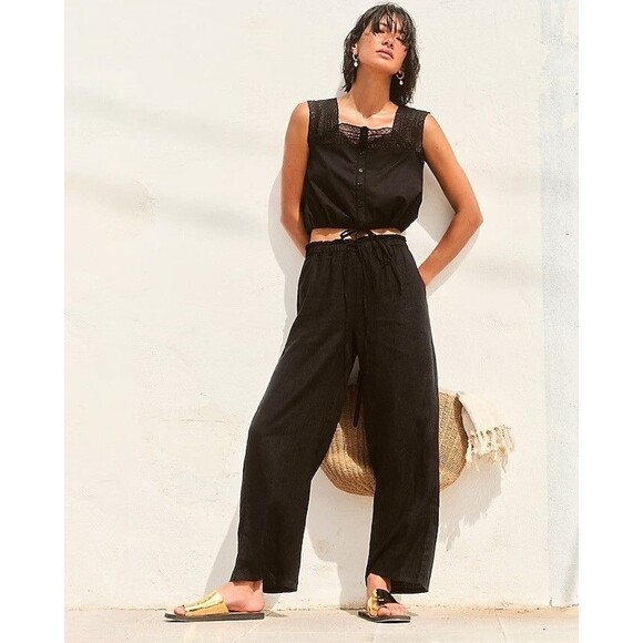 J.CREW Lace Trim Cropped Top XXL Button Tie Bottom Balloon Tank NWT B58 - Picture 1 of 6